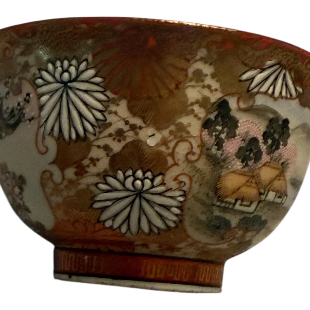 Japanese Kutani Tea Pourer Bowl With Set of Decorative Ceramic Tea Cups Vintage - Picture 6 of 9